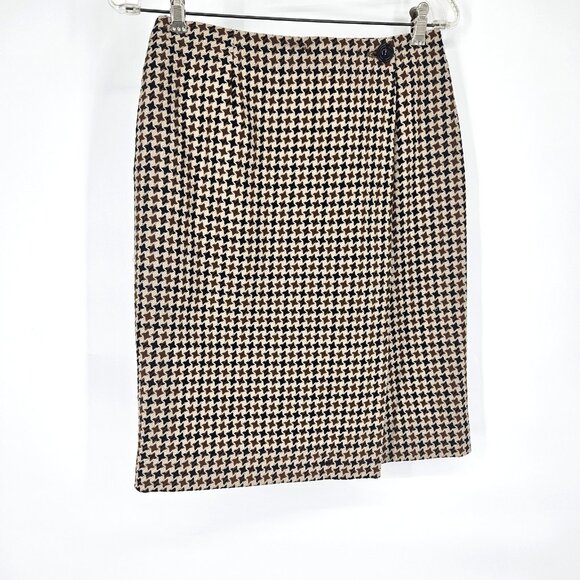 Breckenridge Skirt Womens 6 Brown Black Houndstooth Wool Lined Career Classic - Picture 1 of 10
